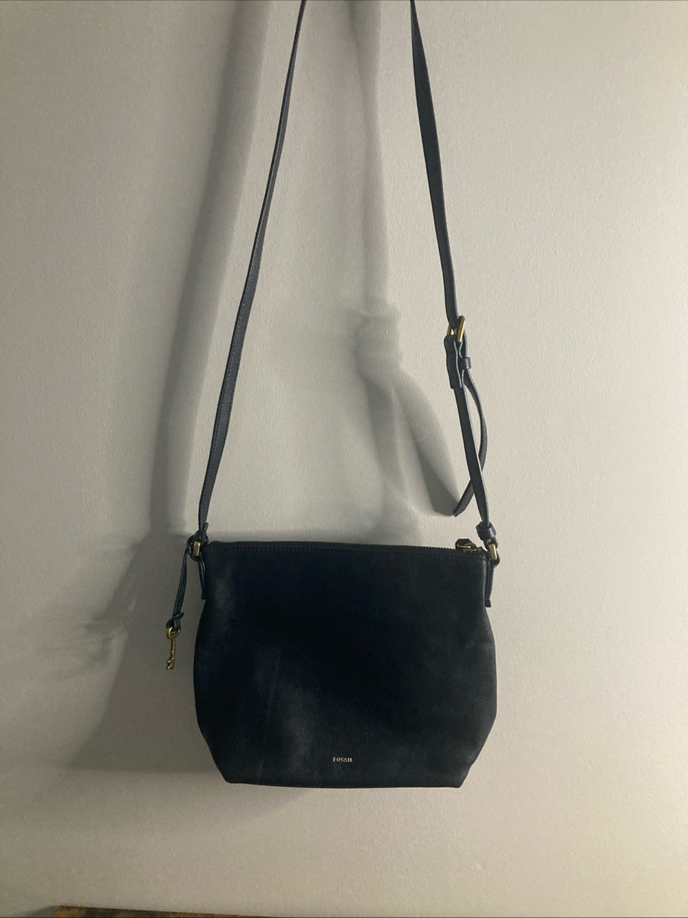 FOSSIL Black Crossbody Organizer Handbag Hippie Boho Purse Cowhide Leather - Picture 1 of 16